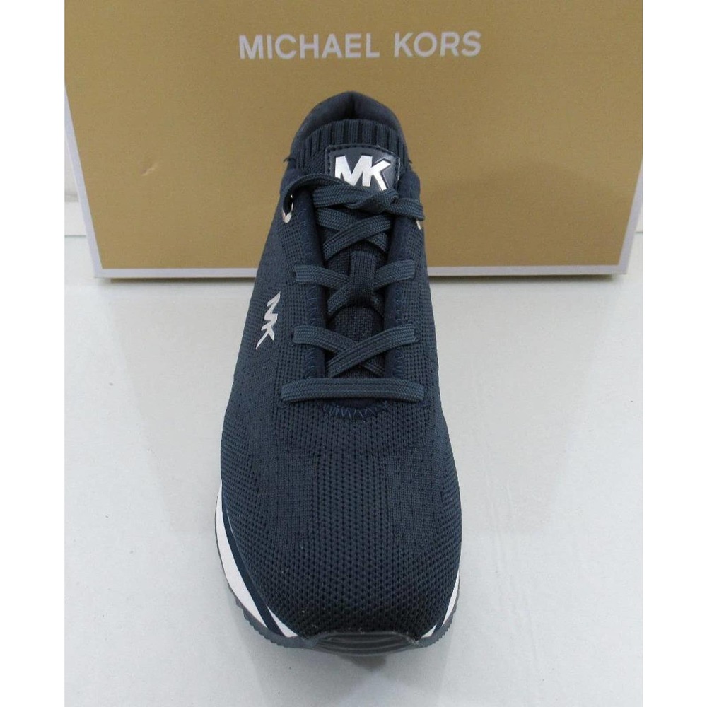 Michael Kors Monique Trainer Lace Up Sneakers MK Logo Stretch Knit Navy - Picture 4 of 7